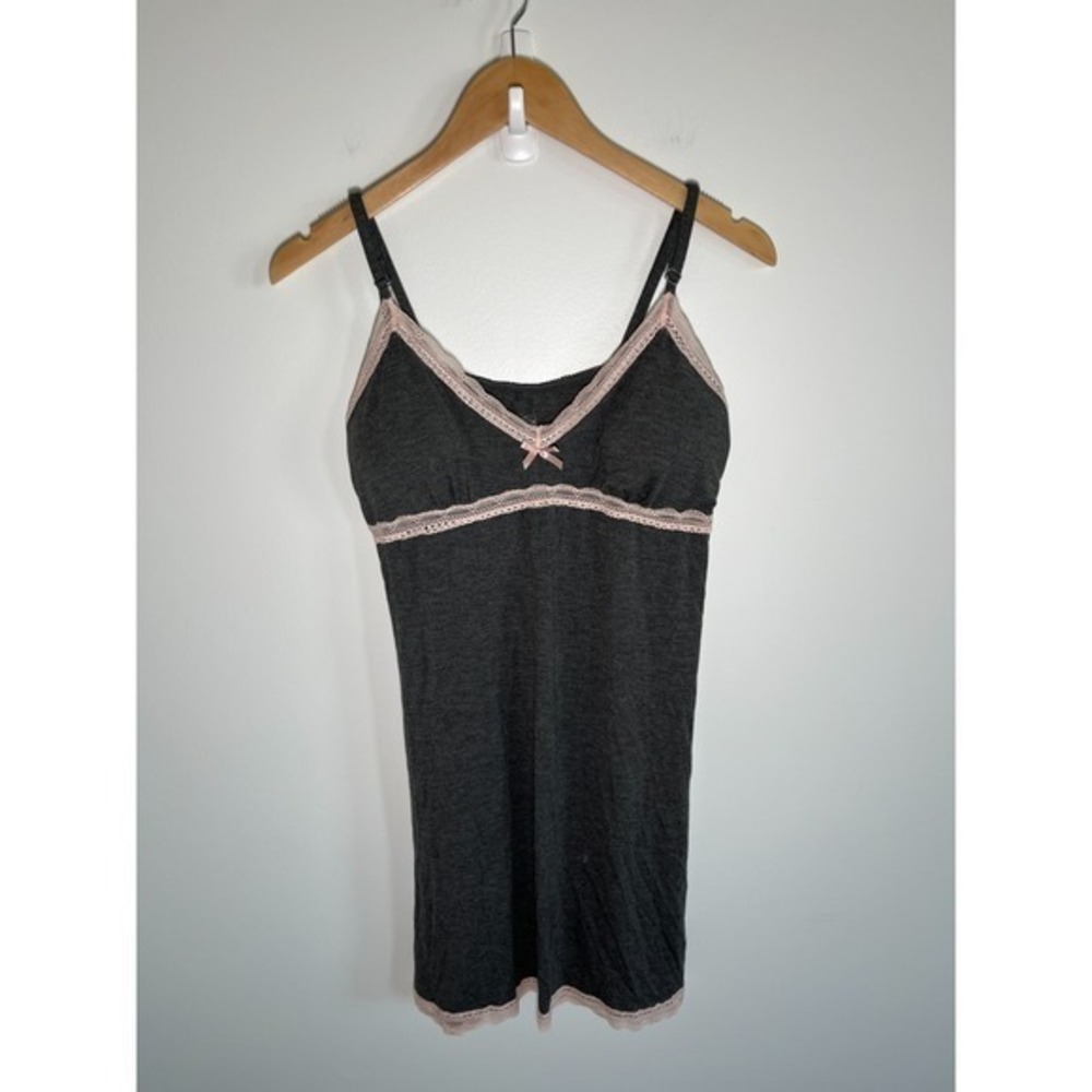Y2K Babydoll Slip Dress Coquette Pink‎ Lace Trim Bow Large Grey
